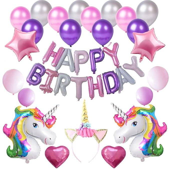 Party Propz Unicorn Theme Birthday Decorations Items - 28pcs Kit With 