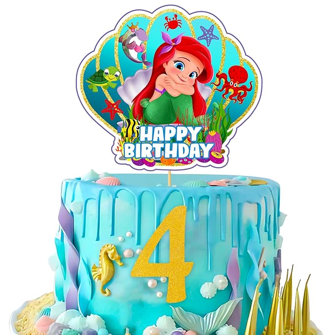 Party Propz 4th Birthday Mermaid Cake Topper 1 Set Mermaid Theme Bir PartyPropz