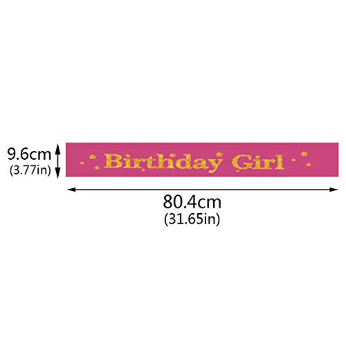 Party Propz Satin Happy Birthday Girl Satin Sash Unicorn, Princess, Mermaid Glitter Letters for Women, Girls, Adult, Baby, Mommy Bday Party for 13th, 16th, 21st, 30th, Any Age Decorations (Pink, Red)