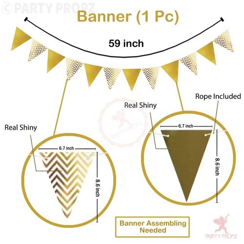 Party Propz Happy Birthday Decoration For Husband Kit Combo Set - 44pcs Birthday Foil balloon Golden Pennant Metallic Confetti Balloons With Star Foil Balloon - Happy Birthday Decorations Items