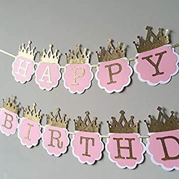 Party Propz Happy Birthday Banner - Unicorn Happy Birthday Banner (Cardstock)|Happy 1St Birthday Banner|Glitter Happy Birthday Banner|Happy Birthday Banner for Girls|Birthday Decoration Items, Pink