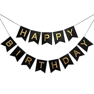 Party Propz Black and Gold Happy Birthday Banner Decoration For Boys, Girls, Boyfriend, Girlfriend, Husband,Kids Bday Celebrations,Bunting Tags,Flag Decorative Items Decor