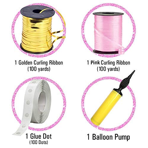 Party Propz Rubber Balloon Arch Strip Kit-Pack Of 4|Balloon Garland Kit With Air Balloon Pump|Glue Dot(100 Dots)|Pink,Golden Curling Ribbon(92M)|Decoration Items For Birthday,Anniversary,Bride To Be