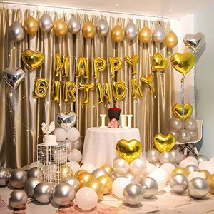 Party Propz Happy Birthday Decoration Kit Combo 57Pcs for Silver and Golden HBD Letter Foil Balloons Heart Foil Kids Adults 40th 50th 60th Theme Dcor/Happy Birthday Decoration Items Set