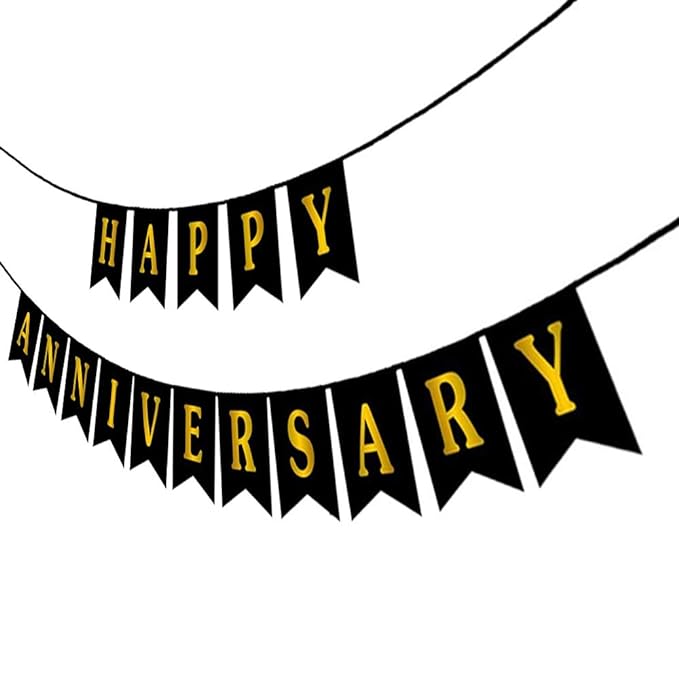 Party Propz Happy Anniversary Banner - Anniversary Decoration Items Kit - Black Colour - Home Bedroom Decorations Set - 1st 10th 25th 50th Wedding Anniversary Decor - Marriage Anniversary Banner