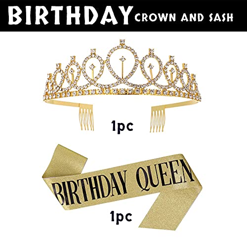 Party Propz Golden Birthday Girl Sash and crown for decorations items/birthday gifts for best friend girl/one year, 2nd, 13th, 16th, 18th, 20th, 21st, 25th,30th, 35th bday girls headband- Multi color