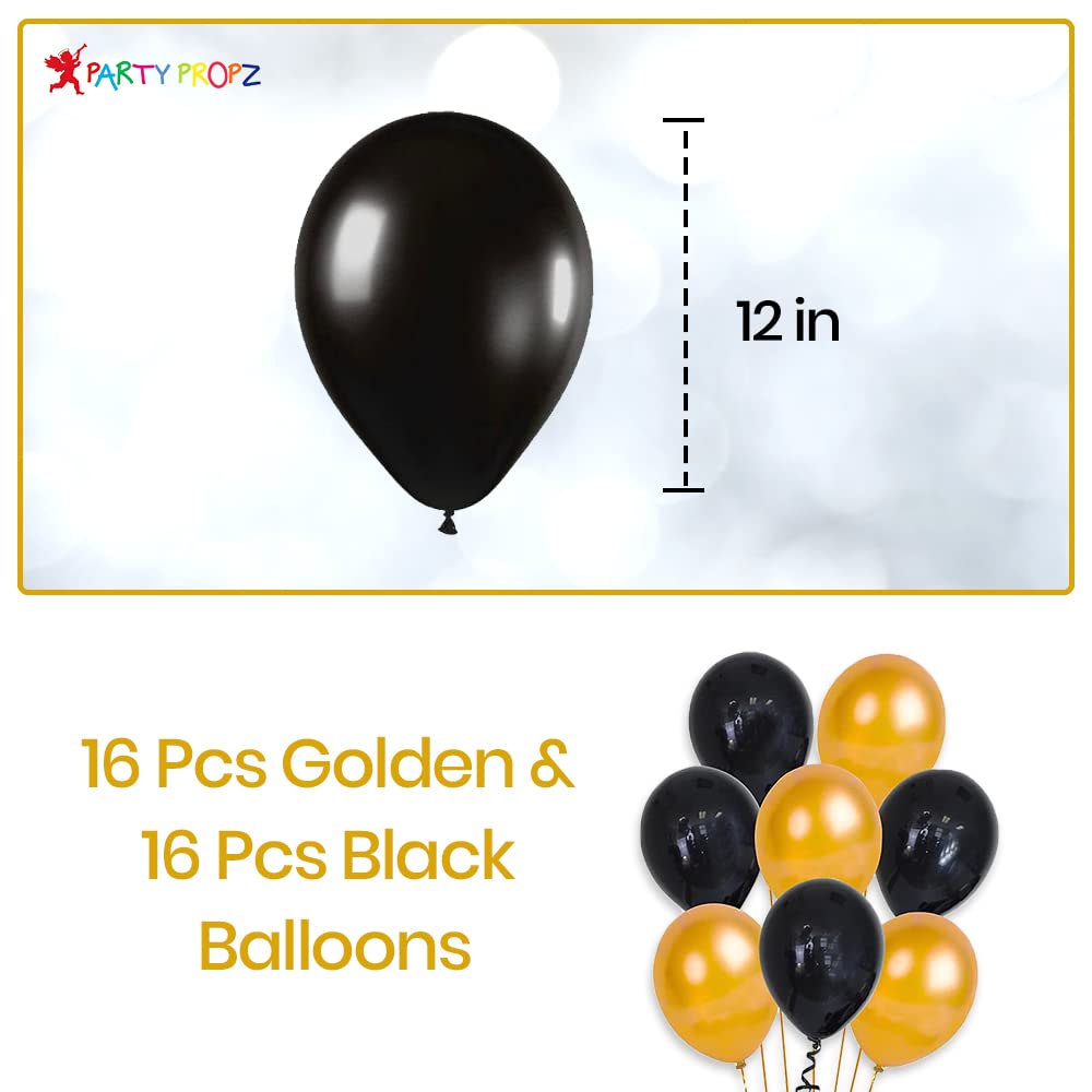 Party Propz Happy Birthday Decoration Items - Pack of 34, Birthday Decorations Kit | Black and Gold Balloons for Birthday Decoration | Birthday Decorations for Husband | Birthday Decoration for Adults