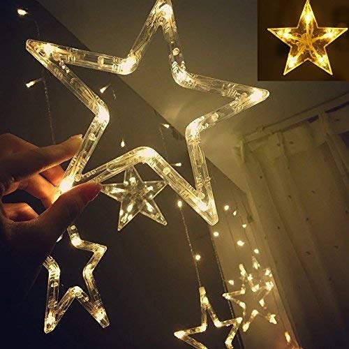 Party Propz New Year Lights for Decoration - 10 Led, 9 Ft, Star Led Lights for Decoration | Warm Star Light, 8 Flashing Modes, |LED Star Curtain String Lights| New Year Star Light