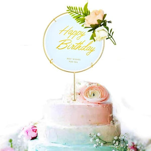 Party Propz Happy Birthday Cake Topper - Pack Of 2 | Birthday Decoration Items for Girl, Boy | Cake Topper for Cake Decoration for Husband, Wife | Flower Cake Decoration Items For Party