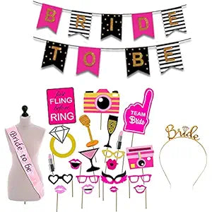 Party Propz Bachelorette Party Decorations - 24 Pcs Bride To Be Sash and Crown | Bride To Be Props | Bride To Be Banner | Bride To Be Decoration Set Combo With Crown | Bridal Shower Decorations Kit
