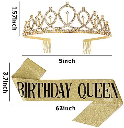 Party Propz Golden Birthday Girl Sash and crown for decorations items/birthday gifts for best friend girl/one year, 2nd, 13th, 16th, 18th, 20th, 21st, 25th,30th, 35th bday girls headband- Multi color