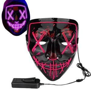 Party Propz Led Light up Ghost Mask - Joker Mask for Men | Radium Mask for Men | Call of Duty Ghost Mask | Neon Light Hacker Mask | Money Heist Full Face Mask | Red Criminal Mask | Masquerade Mask for Men (Pink)