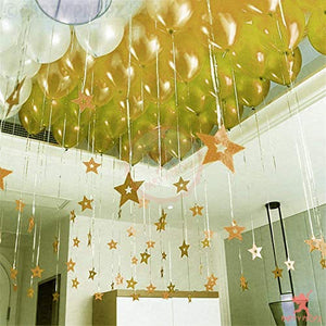 Party Propz Glitter Stars And Tinsel Curtain- Pack Of 72pcs For Ceiling Decorations | Star Hanging Decoration (Balloons Not Included) | Golden Foil Glitter Stars | Swirls for Birthday Decoration Items