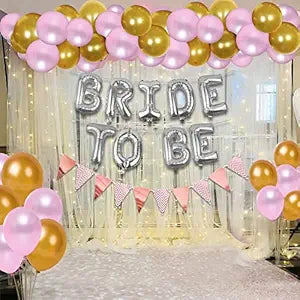 Party Propz Bride To Be Decoration Set With Silver Letter Foil Balloon, Metallic Balloons, Pennant Banner (cardstock)and Net 68Pcs For Bridal Shower Decorations Items/Bachelorette