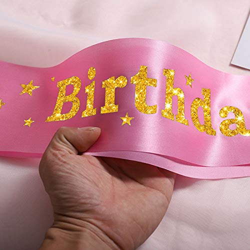 Party Propz Satin Happy Birthday Girl Satin Sash Unicorn, Princess, Mermaid Glitter Letters for Women, Girls, Adult, Baby, Mommy Bday Party for 13th, 16th, 21st, 30th, Any Age Decorations (Pink, Red)