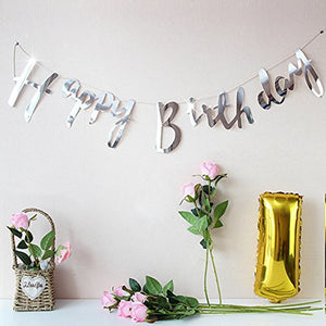 Party Propz Silver Happy Birthday Banner - 1 Pc | Birthday Banner For Birthday Decoration | Birthday Decoration Items | Birthday Decoration Items For Girl, Boys | Party Decoration Items for Birthday