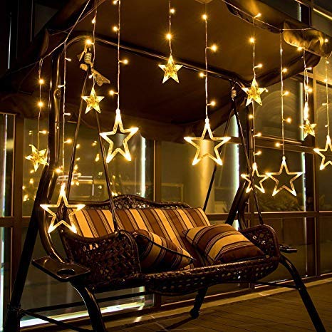 Party Propz New Year Lights for Decoration - 10 Led, 9 Ft, Star Led Lights for Decoration | Warm Star Light, 8 Flashing Modes, |LED Star Curtain String Lights| New Year Star Light