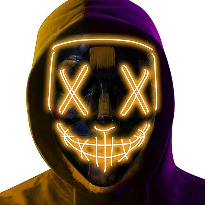 Party Propz Led Light up Ghost Mask - Joker Mask for Men | Radium Mask for Men | Call of Duty Ghost Mask | Neon Light Hacker Mask | Money Heist Full Face Mask | Red Criminal Mask | Masquerade Mask for Men (Yellow)