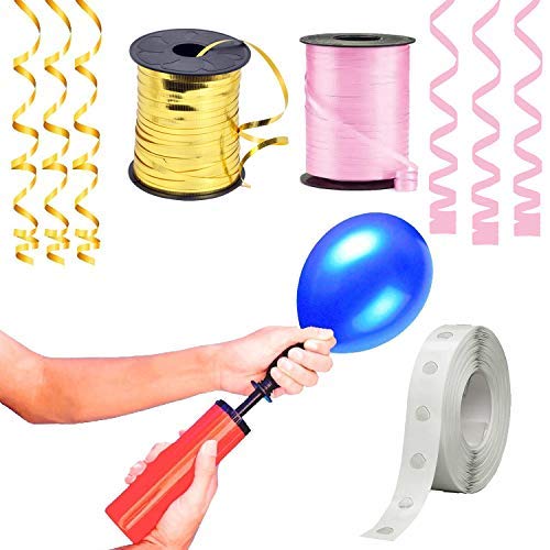 Party Propz Rubber Balloon Arch Strip Kit-Pack Of 4|Balloon Garland Kit With Air Balloon Pump|Glue Dot(100 Dots)|Pink,Golden Curling Ribbon(92M)|Decoration Items For Birthday,Anniversary,Bride To Be