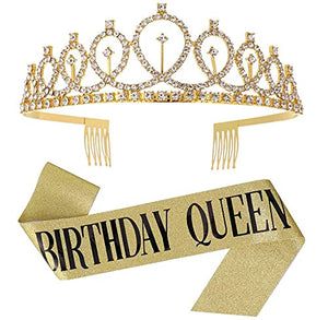 Party Propz Golden Birthday Girl Sash and crown for decorations items/birthday gifts for best friend girl/one year, 2nd, 13th, 16th, 18th, 20th, 21st, 25th,30th, 35th bday girls headband- Multi color