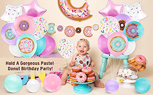 Party Propz Donut Theme Birthday Decorations - 87Pcs Donut Balloons for Birthday Combo Kit | Pastel Balloons for Birthday | 1st Birthday Decoration for | Birthday Decoration for Kids | Candy Theme