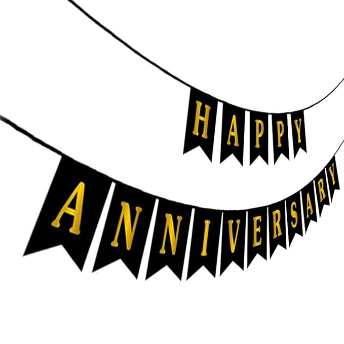 Party Propz Happy Anniversary Banner - Anniversary Decoration Items Kit - Black Colour - Home Bedroom Decorations Set - 1st 10th 25th 50th Wedding Anniversary Decor - Marriage Anniversary Banner