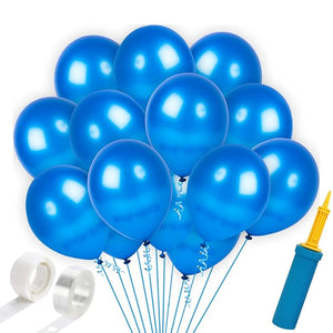 Party Propz Blue Metallic Rubber Balloons For Decoration With Hand Pump, Ballons Glue Dot And Strip Arch Packet - Happy Birthday Party Celebrations Items Combo Set - For Kids Boys Baby -53Pcs