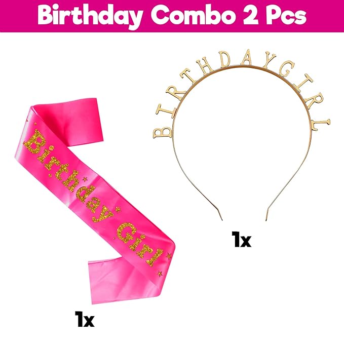 Party Propz Sash and Crown for Birthday Girl Gifts - 2Pcs Set of Birthday Girl Sash and Crown for Special Birthday Gifts for Girls - Tiara and Sashes for Birthday Girl for Birthday Decoration Items