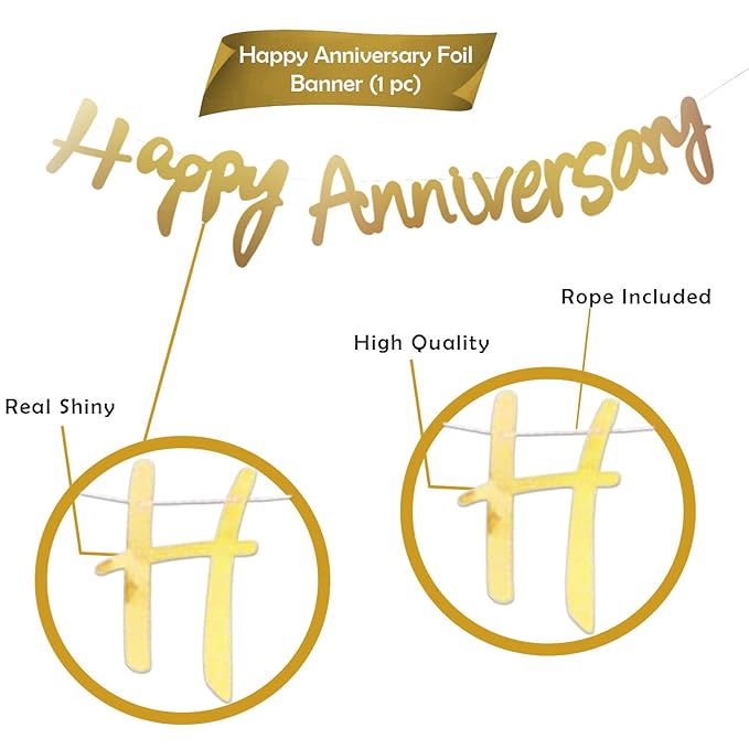 Party Propz Happy Anniversary Decoration Items Kit - 45Pcs Red Wedding Anniversary Decoration Items|Golden Banner|I Love You Banner|Anniversary Decoration For Couple,Boyfriend,Husband