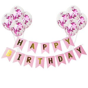 Party Propz 9Pcs Pink Confetti Balloons & Happy Birthday Banner Combo - For Girls Birthday Decoration Items Set -Girl Theme Balloons Decorations -Elegant Supplies ,Paper;Rubber