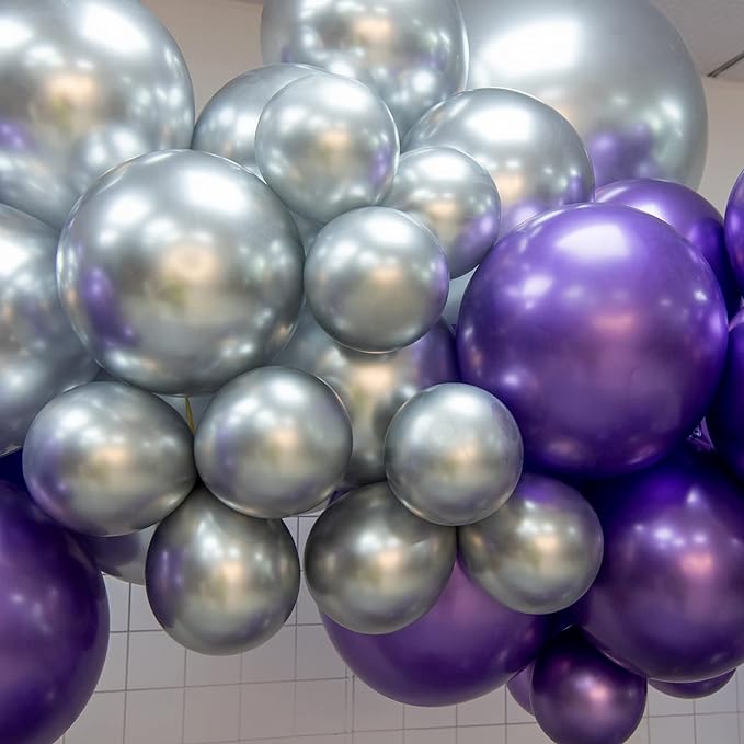 Party Propz purple silverk Balloons -100Pcs For Happy Birthday Balloon Decoration Boys, men, Husband/Balloon Garland Kit/Metallic Helium Ballons/Ballon Items For Décor