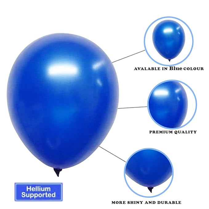 Party Propz Light & Dark Blue Metallic Balloons Combo - 50Pcs Metallic Balloons with Ribbons