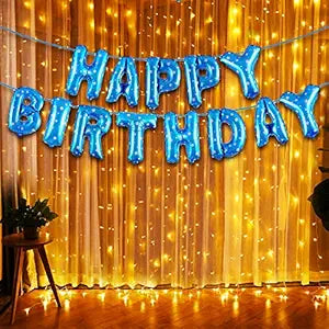 Party Propz Blue Happy Birthday Decoration Kit -2Pcs Combo Set HBD Foil Balloon With Led Light Birthday Decorations Items For Bday Lights Combo Pack Set, Husband, Wife, First, 2nd,30th,40th,50th Theme