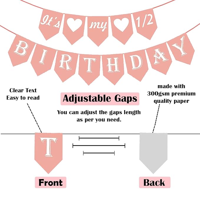 Party Propz Its My Half Birthday Banner - Pack Of 1 | 1/2 Birthday Decorations For Girls, Boys | Rose Gold Happy Birthday Banner(Cardstock) | Its My Half Banner For Baby | Birthday Decoration Item For Baby