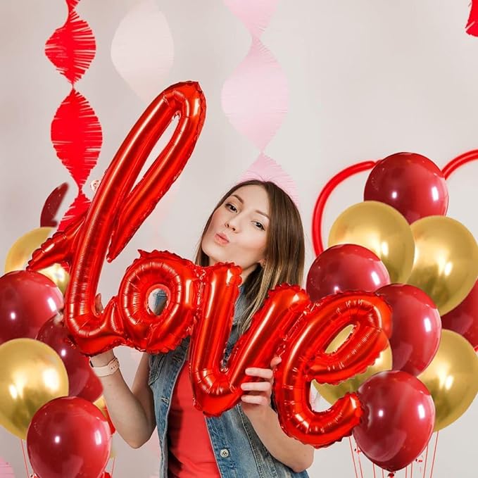 Party Propz Red and Gold Balloons For Decoration- Set of 31pcs Anniversary Decoration Items | Birthday Decoration Items | Love Foil Balloon | Red Balloons For Decoration | Anniversary Balloons