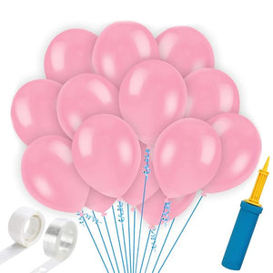 Party Propz Pink Metallic Balloons For Decoration With Balloon Hand Pump, Ballons Glue Dot And Ballon Strip Arch Packet - Happy Birthday Party Celebrations Items Combo Set - For Kids Girls Baby -53Pcs