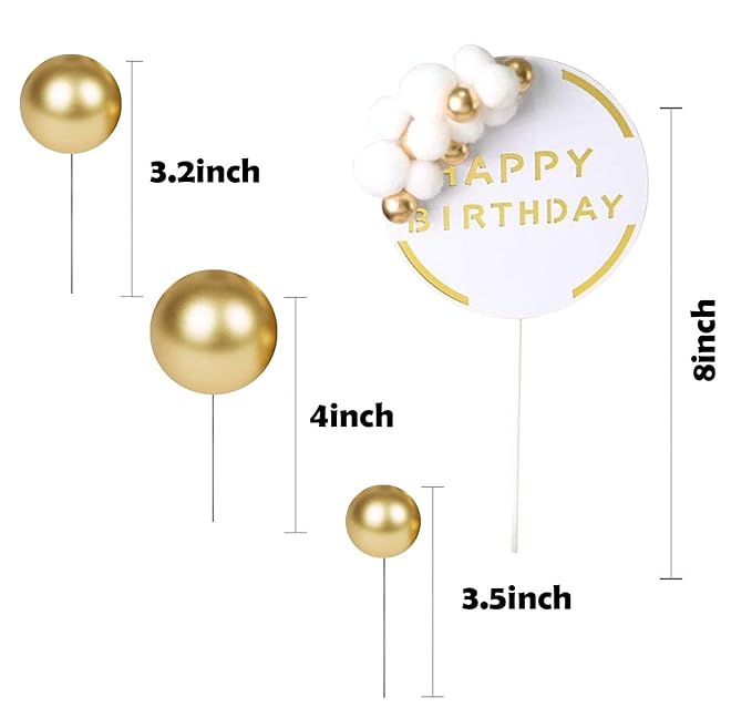 Party Propz Happy Birthday Cake Topper 4Pcs with Round Metallic Ring and Balls Cupcake Toppers for Kids Boy's Girls Adults Husband Women Special Decorations Items/Unicorn/Cakes accessories,Cards,Tags