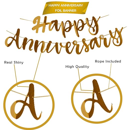 Party Propz Gold Happy Anniversary Banner (cardstock) - 1 Pc For Anniversary Decoration, Anniversary Party Decorations, Happy Anniversary Golden Banner, Anniversary Items For Couple, Anniversary Theme