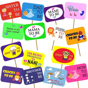 Party Propz Baby Shower Decoration Items-15 Pcs Baby Shower Photo Booth|Props For Maternity Photoshoot|Mom To Be Decoration Items Set|Baby Shower Props Set|Baby Shower Tags For Family|Mom To Be Props