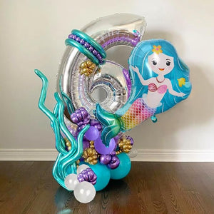 Party Propz Mermaid Theme Birthday Decorations-38 Pcs Mermaid Theme Foil Balloons Set|Mermaid Balloons For Happy Birthday Decoration|4Th Birthday Decoration For Girls|Happy Birthday Balloons,Multi