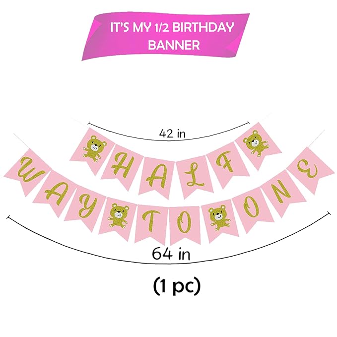 Party Propz Half Way To One Banner - Half Birthday Banner (Cardstock) | Half Birthday Decorations for Baby Girl | 1/2 Birthday Decorations for Girls | 6 Month Birthday Decorations | Half Year Birthday