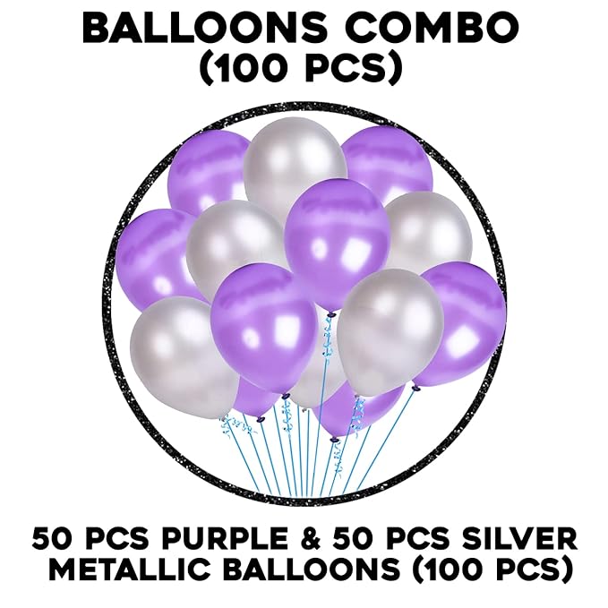 Party Propz purple silverk Balloons -100Pcs For Happy Birthday Balloon Decoration Boys, men, Husband/Balloon Garland Kit/Metallic Helium Ballons/Ballon Items For Décor