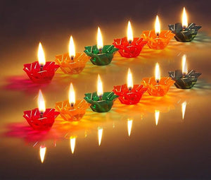 Party Propz 3D Reflection Transparent Diyas For Decoration - 12Pcs for Home Decoration Set | Dipawali Decoration Items for Home | Diwali Gift Items Transparent Diya for Puja | Multicolour Diwali Diyas