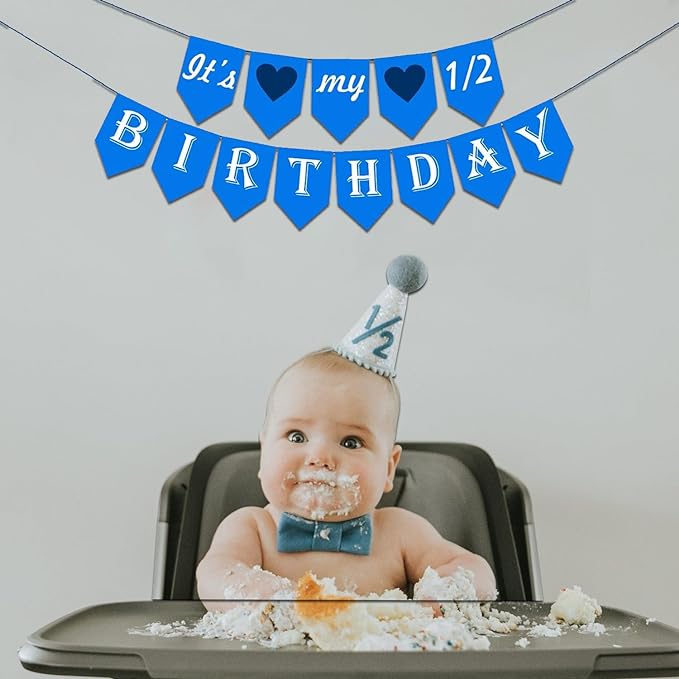 Party Propz Half Birthday Banner- Its My Half Birthday Decorations | 6 Month Birthday Decorations For Boy | Happy Birthday Banner | Birthday Backdrop For Decoration | Blue Theme Birthday Decoration Items (Cardstock)