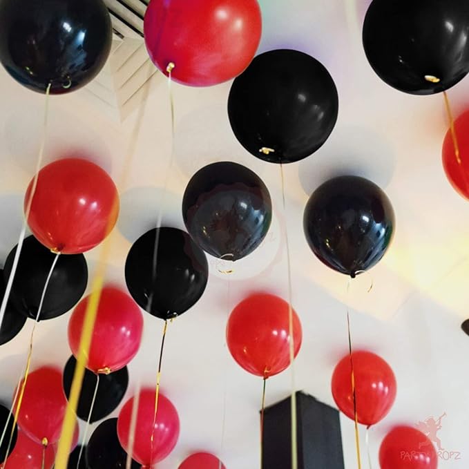 Party Propz Balloons For Decoration - 100 Pieces Red And Black Balloons For Decoration / Ballons For Birthday Decorations / Balloon Birthday Decoration / Metallic Balloons For Decoration, Red