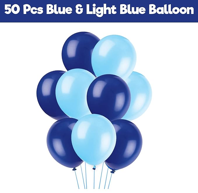 Party Propz Light & Dark Blue Metallic Balloons Combo - 50Pcs Metallic Balloons with Ribbons