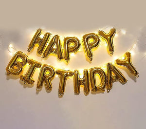 Party Propz Happy Birthday Banner (cardstock) And Cheers Foil Balloons With Led Lights Glue Dots Combo 5Pcs For 30th, 40th, 50th,60th - Quarantine Theme Retirement Adult Party Decoration