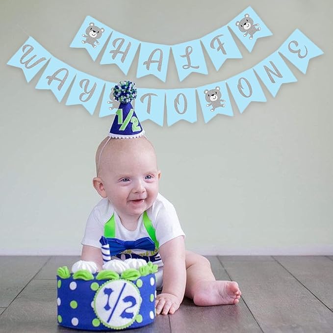 Party Propz 1/2 Birthday Decorations for Boys - Set of 1 Pcs 6 Month Birthday Decorations for Boy | It's My Half Birthday Decoration | Half Way To One Baby Boy Decoration | Half Way To One Banner(cardstock)