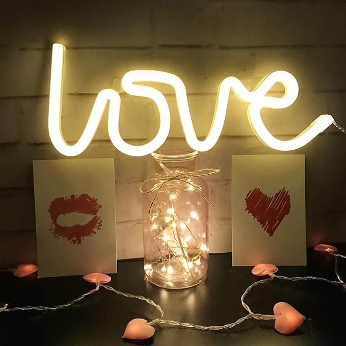 Party Propz Glass Love Neon Lights Or Neon Signs - Love Lights For Decoration,Room Decoration,Birthday Gift,Neon Signs Decor For Room Wall,Anniversary Decoration Items,Anniversary Gift For Boyfriend