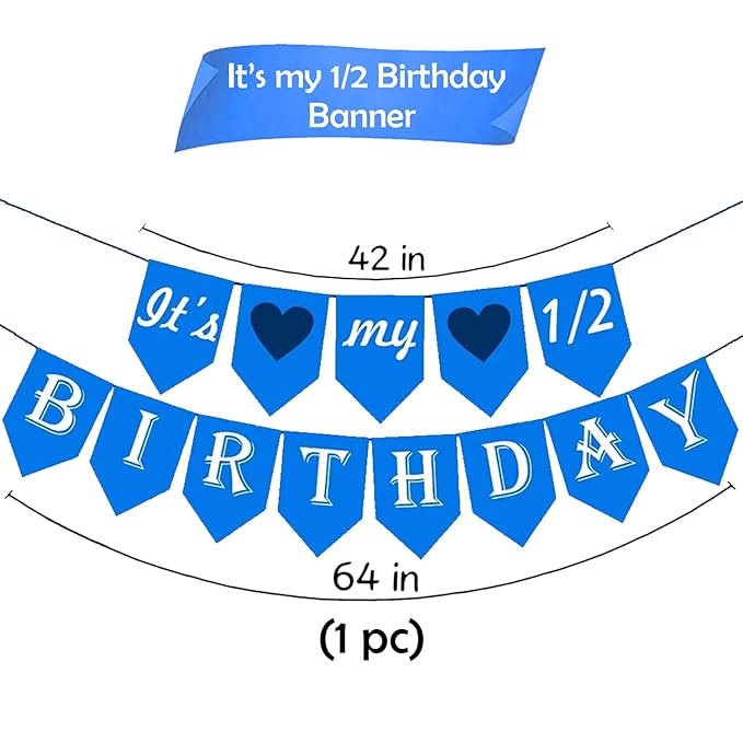 Party Propz Half Birthday Banner- Its My Half Birthday Decorations | 6 Month Birthday Decorations For Boy | Happy Birthday Banner | Birthday Backdrop For Decoration | Blue Theme Birthday Decoration Items (Cardstock)